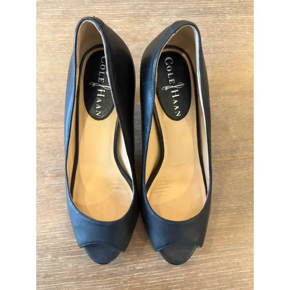 COLE HAAN Black Leather Open Toe Pump Heels Women size 6